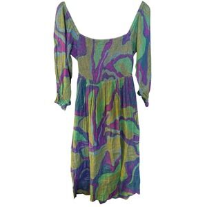 Conditions Apply Riyana Smocked Tie Back Cutout Lurex Boho Dress M Psychedelic